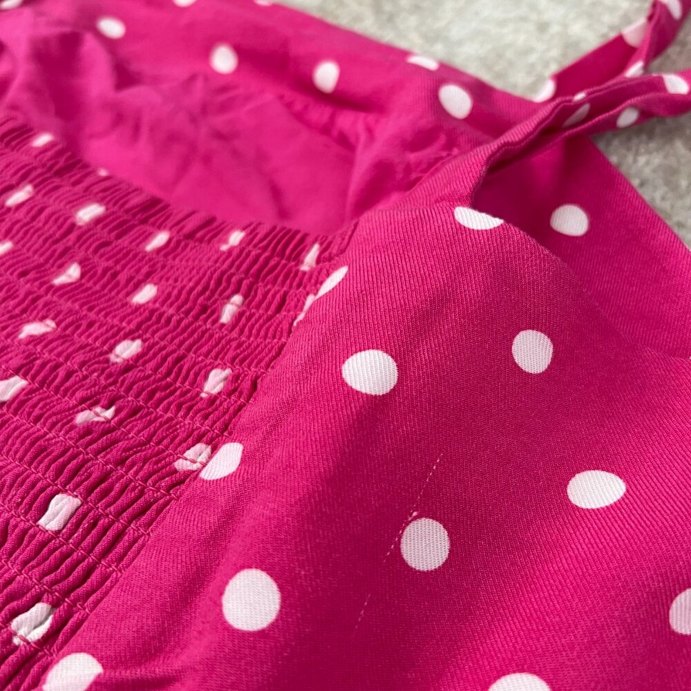 Draper James RSVP Sleeveless Smocked Back Midi Dress L Pink Polka Dot - Picture 8 of 11
